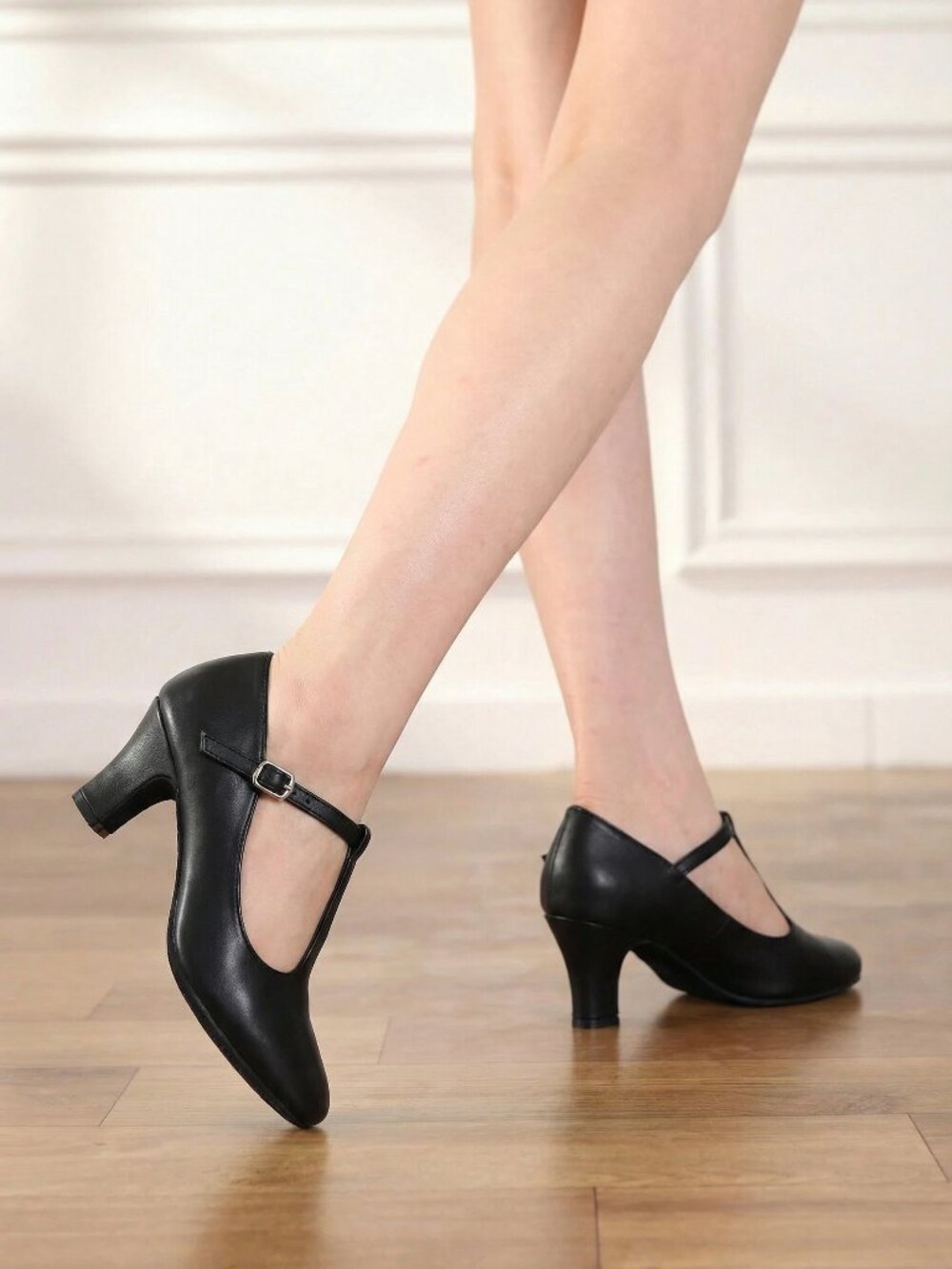 Linodes Black 2" Heel Ankle Strap Character Shoes Ballroom Theater Dance